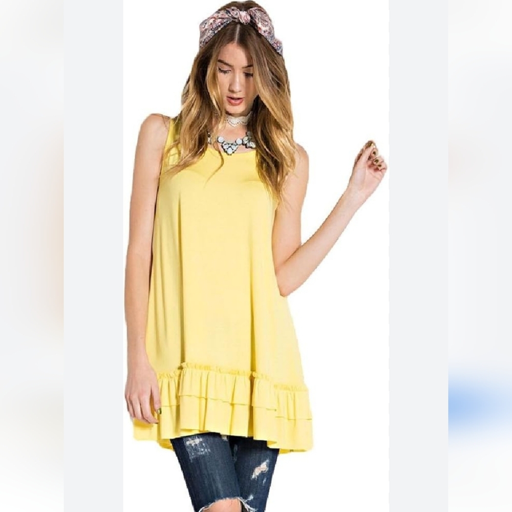 New Easel Women's Citron Knit Ruffle Drop Waist Tunic